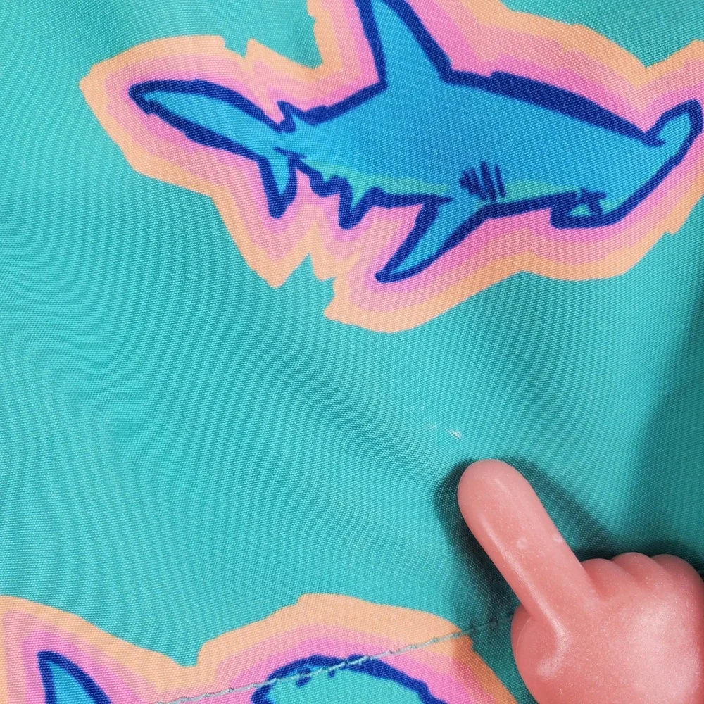 Chubbies Small  Mens Teal Hammerhead Shark Print Swim Trunks 4 Inch Inseam Flaw